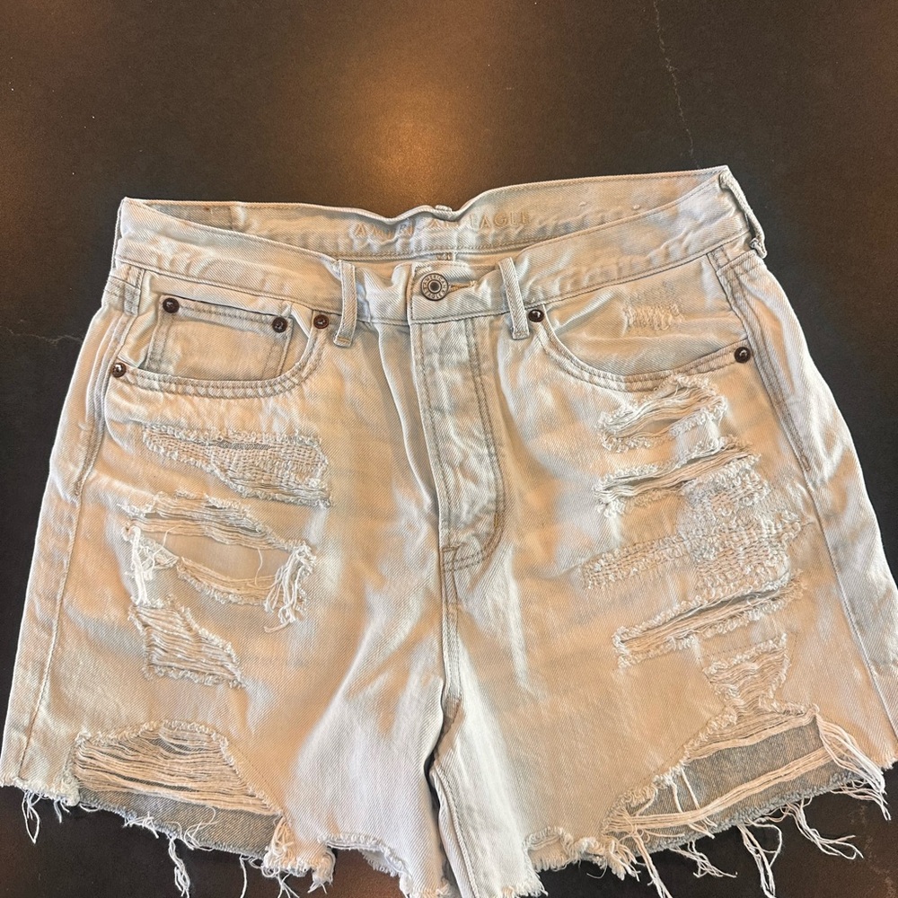 American Eagle Outfitters Blue Jean Shorts Distressed High-Waisted